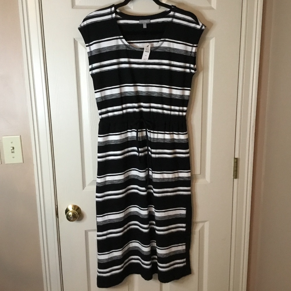 T by Talbots NWT Sleeveless Black & White Striped Maxi Dress - Size XS